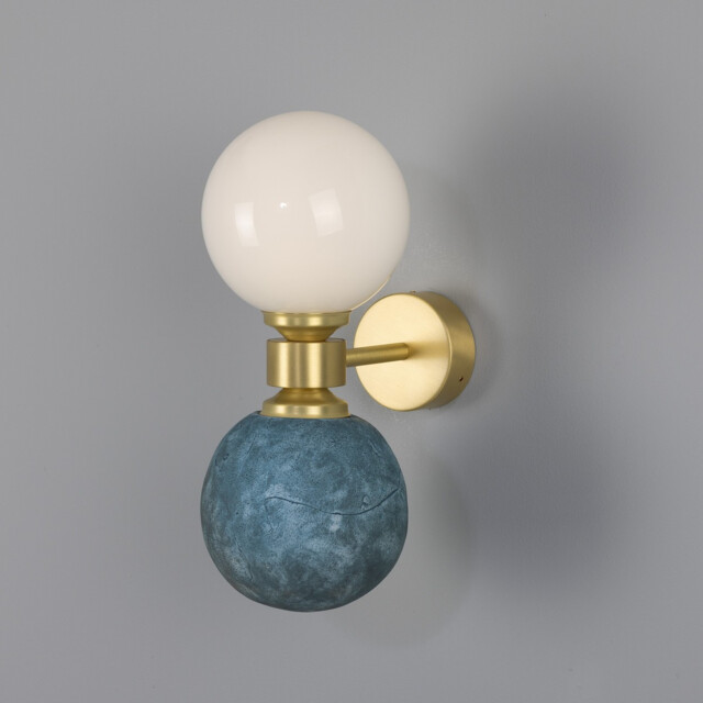 Kobe Ceramic Globe Wall Light, Blue Earth, Satin Brass - image 1