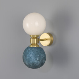 Kobe Ceramic Globe Wall Light, Blue Earth, Satin Brass