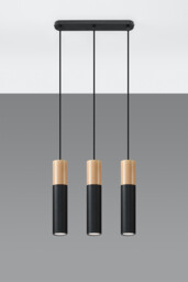 Pablo Triple Hanging Pendant Light Black, Natural Wood GU10 - thumbnail 2
