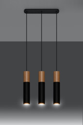 Pablo Triple Hanging Pendant Light Black, Natural Wood GU10 - thumbnail 3