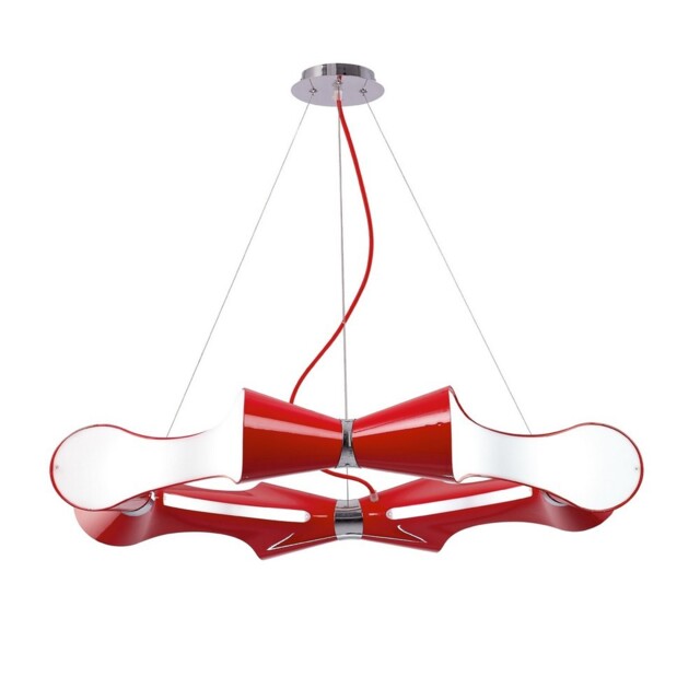 Ora Ceiling Pendant 8 Flat Round Light E27, Gloss Red, White Acrylic, Polished Chrome - image 1