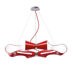 Ora Ceiling Pendant 8 Flat Round Light E27, Gloss Red, White Acrylic, Polished Chrome