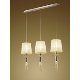 Tiffany Linear Pendant 3+3 Light E27+G9 Line, French Gold With Cream Shades & Clear Crystal - thumbnail 2