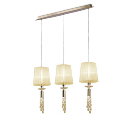 Tiffany Linear Pendant 3+3 Light E27+G9 Line, French Gold With Cream Shades & Clear Crystal - thumbnail 1