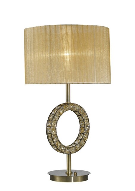 Florence Round Table Lamp with Soft Bronze Shade 1 Light Antique Brass, Crystal - image 1