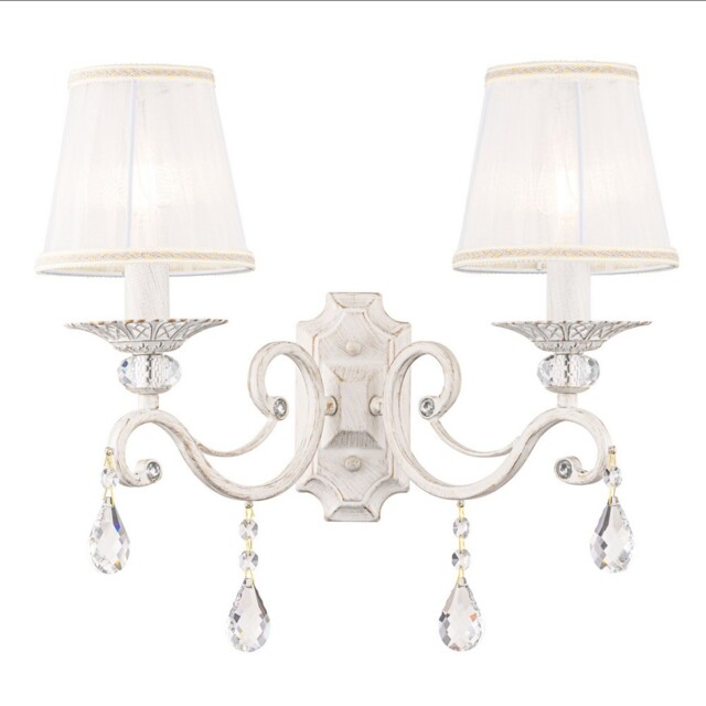 Grace Wall Candle Lamp White with Gold & Crystal, 2 Light, E14 - image 1