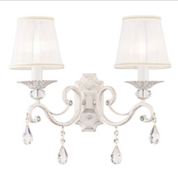 Grace Wall Candle Lamp White with Gold & Crystal, 2 Light, E14