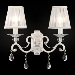 Grace Wall Candle Lamp White with Gold & Crystal, 2 Light, E14 - thumbnail 2