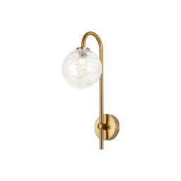 Tivoli Curved Arm Wall Light, 1 Light G9, IP44, Brass Gold/Clear Dune Effect Round Glass - thumbnail 1
