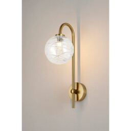 Tivoli Curved Arm Wall Light, 1 Light G9, IP44, Brass Gold/Clear Dune Effect Round Glass - thumbnail 3