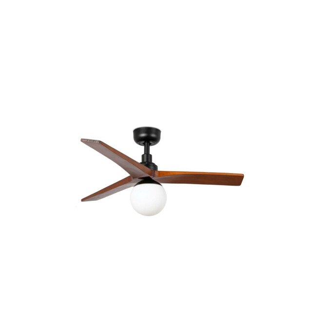 Klim Small Ceiling Fan Black, Walnut Blades, E27 Light - image 1