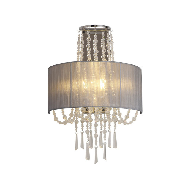 Freida Wall Lamp With Grey Shade 2 Light E14 Polished Chrome/Crystal - image 1