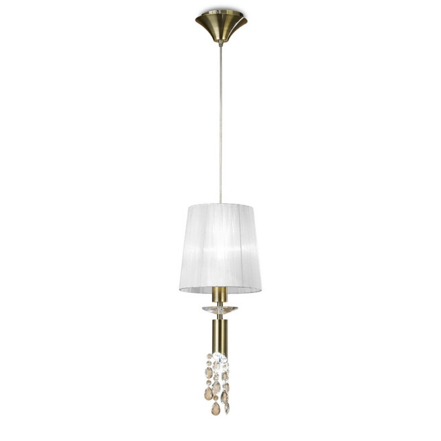 Tiffany Pendant 1+1 Light E27+G9, Antique Brass With White Shade & Clear Crystal - image 1