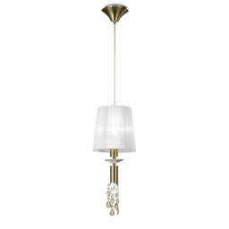Tiffany Pendant 1+1 Light E27+G9, Antique Brass With White Shade & Clear Crystal - thumbnail 1