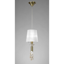 Tiffany Pendant 1+1 Light E27+G9, Antique Brass With White Shade & Clear Crystal - thumbnail 2
