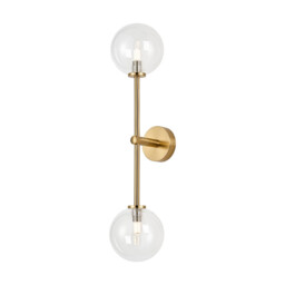 Tivoli Tall Arm Wall Light, 2 Light G9, IP44, Brass Gold/Clear Smooth Round Glass - thumbnail 1