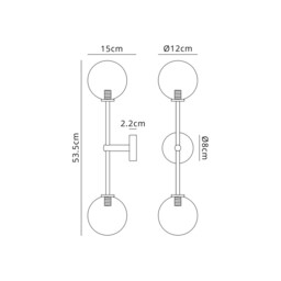 Tivoli Tall Arm Wall Light, 2 Light G9, IP44, Brass Gold/Clear Smooth Round Glass - thumbnail 2