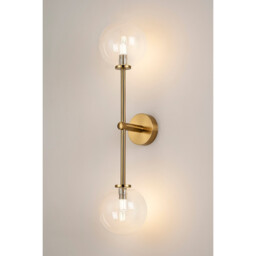Tivoli Tall Arm Wall Light, 2 Light G9, IP44, Brass Gold/Clear Smooth Round Glass - thumbnail 3