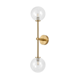 Tivoli Tall Arm Wall Light, 2 Light G9, IP44, Brass Gold/Clear Smooth Round Glass - thumbnail 5