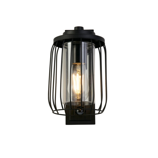 Reed 1 Light Wall Lamp with PIR , Black Metal and Plastic Shade - image 1