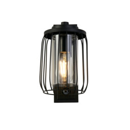 Reed 1 Light Wall Lamp with PIR , Black Metal and Plastic Shade