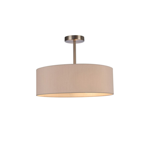Baymont Satin Nickel 3 Light E27 Semi Flush Fixture, With 45cm x 15cm Dual Faux Silk Shade, Nude Beige/Moonlight - image 1