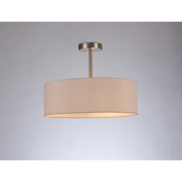 Baymont Satin Nickel 3 Light E27 Semi Flush Fixture, With 45cm x 15cm Dual Faux Silk Shade, Nude Beige/Moonlight - thumbnail 2