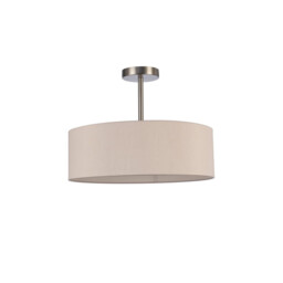 Baymont Satin Nickel 3 Light E27 Semi Flush Fixture, With 45cm x 15cm Dual Faux Silk Shade, Nude Beige/Moonlight - thumbnail 5