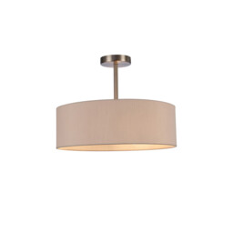 Baymont Satin Nickel 3 Light E27 Semi Flush Fixture, With 45cm x 15cm Dual Faux Silk Shade, Nude Beige/Moonlight - thumbnail 1