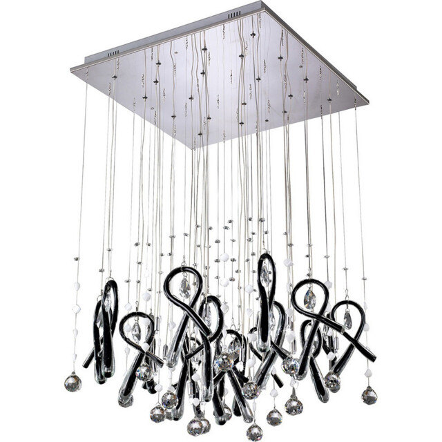 Class Pendant Square 20 Light G4 Polished Chrome/Black Glass/Crystal, NOT LED/CFL Compatible - image 1