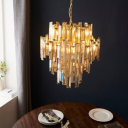 Viviana Pendant Ceiling Light Gold Effect Plate, Champagne Crystal, 12x E14 - thumbnail 5