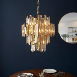 Viviana Pendant Ceiling Light Gold Effect Plate, Champagne Crystal, 12x E14 - thumbnail 2