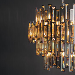 Viviana Pendant Chrome Effect Plate & Champagne Crystal (K9) Drops 15 Light Dimmable IP20 - E14 - thumbnail 3