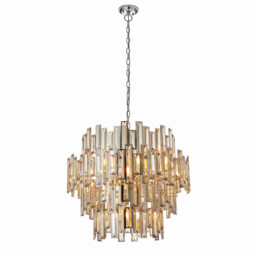 Viviana Pendant Chrome Effect Plate & Champagne Crystal (K9) Drops 15 Light Dimmable IP20 - E14 - thumbnail 5
