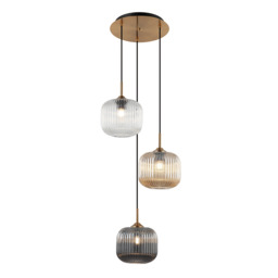 Gournes Cluster Pendant Ceiling Light Clear. Smoked. Champagne Glass Antique Brass 3xE27 - thumbnail 1