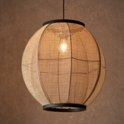 Zaire Globe Pendant Ceiling Lamp, Natural Linen, Matt Black - thumbnail 2