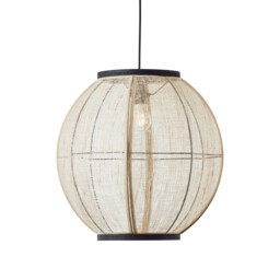 Zaire Globe Pendant Ceiling Lamp, Natural Linen, Matt Black
