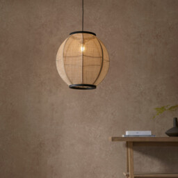 Zaire Globe Pendant Ceiling Lamp, Natural Linen, Matt Black - thumbnail 5