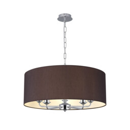 Banyan 5 Light Multi Arm Pendant, E14 Polished Chrome With 60cm x 22cm Faux Silk Shade, Black/White Laminate - thumbnail 1