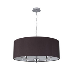 Banyan 5 Light Multi Arm Pendant, E14 Polished Chrome With 60cm x 22cm Faux Silk Shade, Black/White Laminate - thumbnail 5