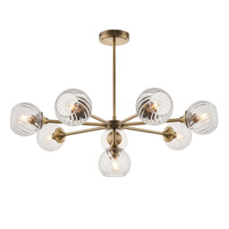 Allegra 8 Light Multi Arm Glass Shade Ceiling Pendant Antique Brass - thumbnail 1