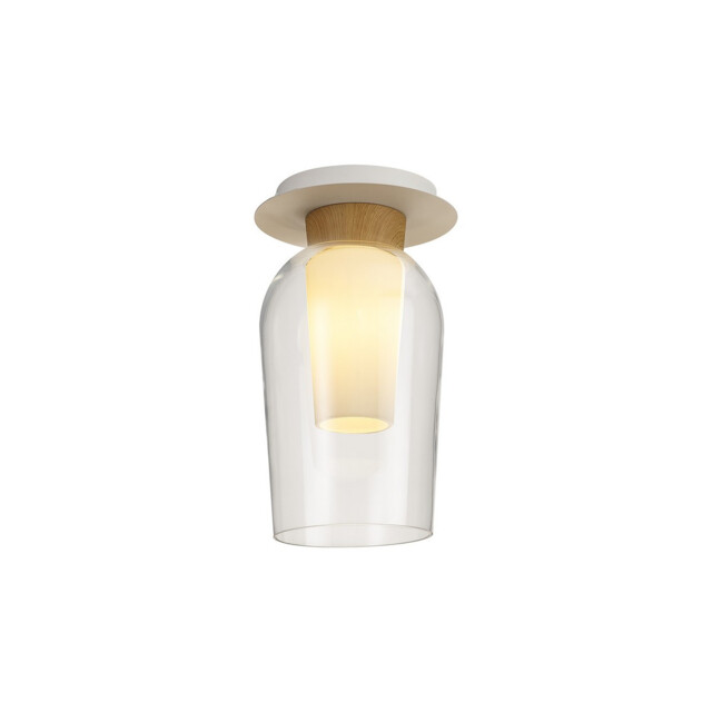 Nora Semi Ceiling, 1 Light E27, White/Wood/Clear Glass With Frosted Inner - image 1