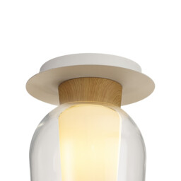 Nora Semi Ceiling, 1 Light E27, White/Wood/Clear Glass With Frosted Inner - thumbnail 3