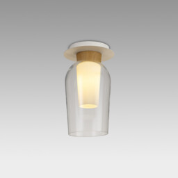 Nora Semi Ceiling, 1 Light E27, White/Wood/Clear Glass With Frosted Inner - thumbnail 2