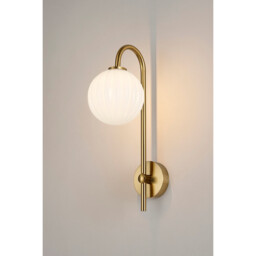 Tivoli Curved Arm Wall Light, 1 Light G9, IP44, Brass Gold/Opal Round Segment Glass - thumbnail 3