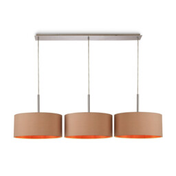 Baymont Polished Chrome 3 Light E27 Linear Pendant With 40cm x 18cm Dual Faux Silk Shade, Antique Gold/Ruby