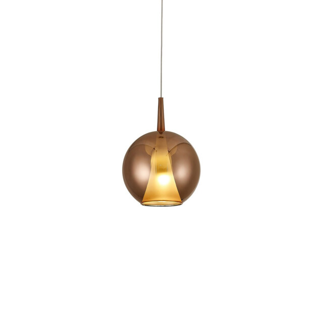 Elsa Assembly Pendant (WITHOUT PLATE) With Round Shade, 1 Light E27, Copper Glass With Frosted Inner Cone - image 1