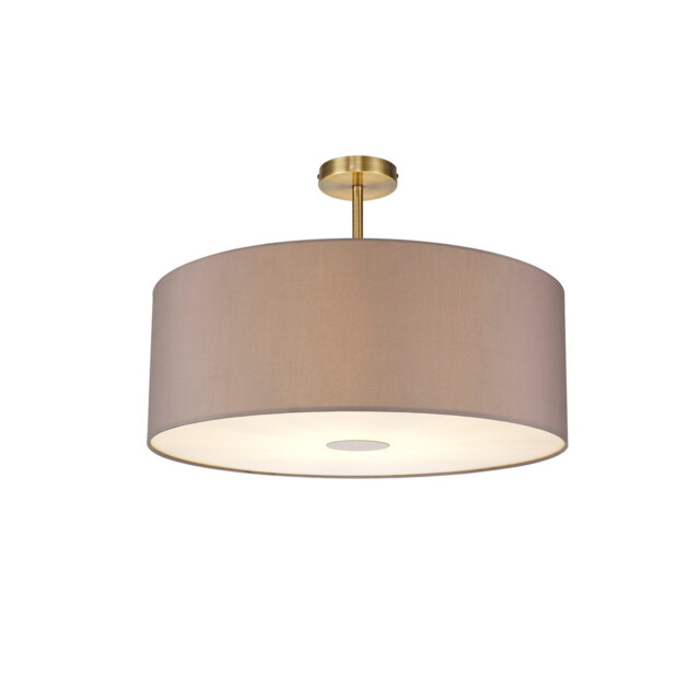 Baymont Antique Brass E27 Semi Flush With 60cm x 22cm Faux Silk Shade, Grey/White Laminate - image 1