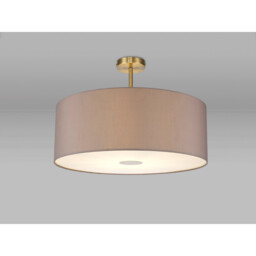 Baymont Antique Brass E27 Semi Flush With 60cm x 22cm Faux Silk Shade, Grey/White Laminate - thumbnail 2
