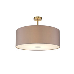 Baymont Antique Brass E27 Semi Flush With 60cm x 22cm Faux Silk Shade, Grey/White Laminate - thumbnail 1